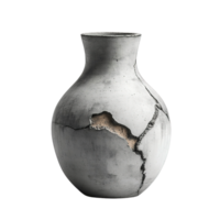 Raw Textured Concrete Vase with Dramatic Cracks Isolated on Transparent Background png