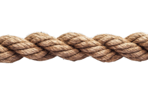 Close-Up of a Sturdy Twisted Rope with Frayed Fibers Isolated on Transparent Background png