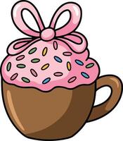 cupcake with pink icing and bow image vector