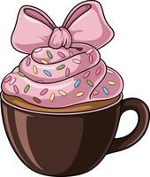 cupcake with pink icing and sprinkles on a white background vector