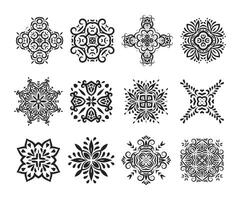 Set of ornaments in mandala or rosette design. Intricate, symmetrical compositions featuring stylized floral, geometric, and abstract elements for design, decoration vector