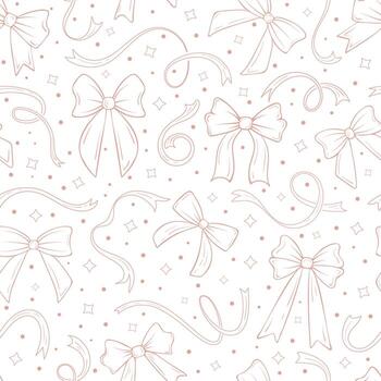 seamless pattern with outlined bows. Feminine background with variety of bows and ribbons playfully curl across the pattern. Light, airy backdrop for textile, wallpaper, wrapping, linen, kids clothes vector