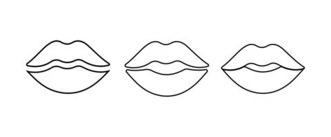 Lips Icon simple Line Art design. Lips symbol isolated illustration. Silhouette lips sign style icon. Lips Black Stroke Line Art sign. graphics, editable stroke outline sign, eps 10. vector