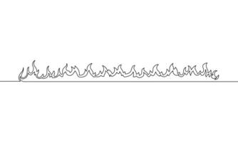 Continuous One line drawing of flames against a white background. vector
