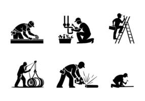Diverse Construction Workers Performing Various Tasks vector