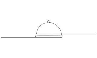 Continuous One line drawing of a food cloche on a surface. vector