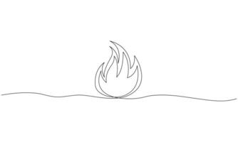 Continuous One line drawing of a stylized fire on a wavy ground vector