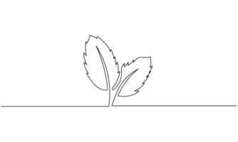 Continuous One line drawing of two mint leaves. vector