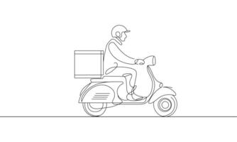 Continuous Single line drawing of a delivery scooter driver vector