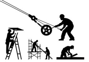 Silhouette illustration of construction workers performing various tasks vector