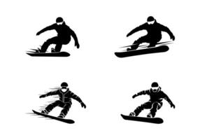 Four Dynamic Snowboarder Silhouettes in Action vector