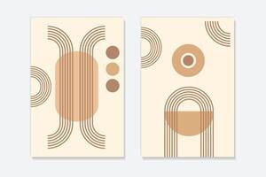 Abstract poster with zen geometric line arches, Linear outline retro patterns vector