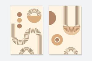 Abstract poster with zen geometric line arches, Linear outline retro patterns. Minimal boho simple vector