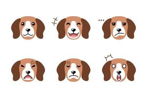 Set of cute character cute beagle dog faces showing different emotions for design. vector