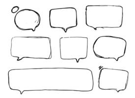 Collection of hand-drawn speech bubbles in different shapes and sizes with a rough, sketchy style. Ideal for comics, doodles, chat designs, stickers, and creative projects. vector