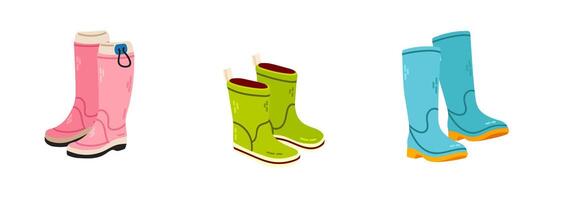 Rubber boots set isolated on white background. vector