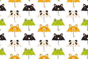 Seamless pattern of kids. Open, folded, and closed umbrellas. Various positions. Parasols for rainy weather. Rain protection accessories. vector
