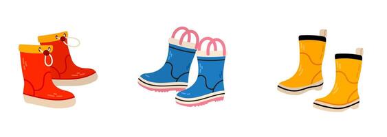 Rubber boots set isolated on white background. Flat illustration vector