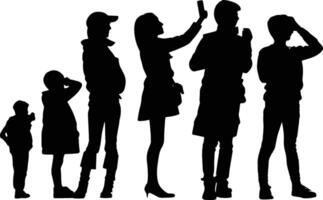 silhouettes of people looking up and observing vector