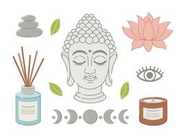 Set of Buddhist elements for design, printing. vector
