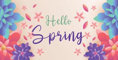 Playful and colorful floral spring background with abstract botanical elements, multicolor flowers, and elegant typography for seasonal greeting cards and templates vector