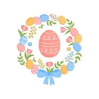 Floral decorative Easter wreath with Easter egg inside. vector
