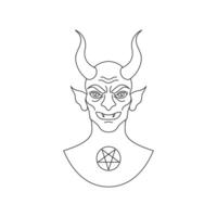 Line art icon of devil on white background. vector