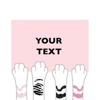 Cat or dog raised paws horizontal blank holding up sign with pink space for your text vector