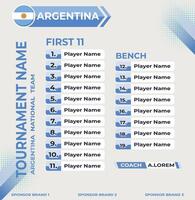 Editable First XI and Reserve Bench Player Names Template for Argentina Team vector