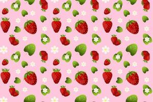 Seamless pattern with strawberry on pink background vector