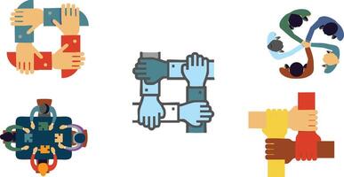 a group of people holding hands together in a circle vector