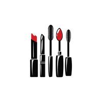 Lipstick, mascara and brush on white background vector
