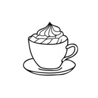 Coffee Cup, Hot Chocolate or Cocoa with whipped Cream. Winter or fall Drink isolated on white background. Black and white Sketch illustration in Doodle style. Ideal for beverage branding, cafe menu vector
