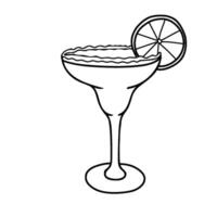 Margarita Cocktail with lime. Summer Alcoholic Drink with gin and tequila. Hand drawn illustration in Doodle style isolated on background. For Beach Bar menu, party, card or poster design. vector