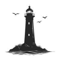 Lighthouse with birds on a white background vector