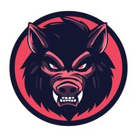 The head of a wolf in a red circle vector