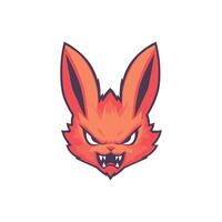 An orange rabbit head with fangs and claws vector