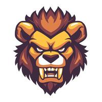 Lion mascot head with fangs and angry expression vector