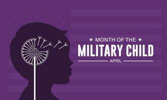 Month Of the Military Child Is April With Dandelion and a boy Background Design Illustration vector