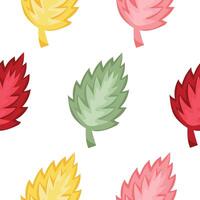 seamless spring pattern with ragged leaves in various bright colors on white background, for wrapping or textile vector