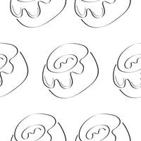 seamless pattern with pastries namely donuts drawn in line art style, for food or textile packaging vector