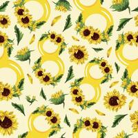 seamless pattern with yellow figures of eight with sunflower design and yellow sunflower buds arranged randomly on a yellow background for the eighth of March holiday vector