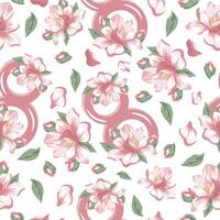 seamless pattern with pink figures of eight with magnolia design and pink magnolia buds arranged randomly for the eighth of March holiday vector