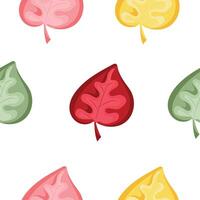 seamless spring pattern with round leaves of bright various colors on white background, for wrapping or textile vector