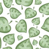 seamless spring pattern with round leaves of bright green color on white background arranged randomly, for packaging or textile vector