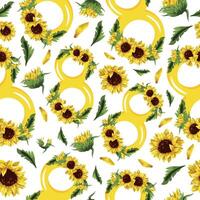 seamless pattern with yellow figures of eight with sunflower design and yellow sunflower buds arranged randomly for the eighth of March holiday vector
