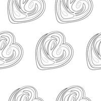 seamless pattern with pastries namely puff with sugar drawn in line art style, for food or textile packaging vector