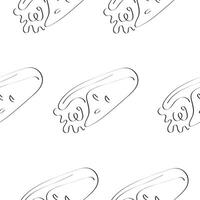 seamless pattern with fast food namely shawarma with vegetables and meat drawn in line art style, for food or textile packaging vector