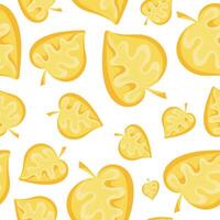 seamless spring pattern with round leaves of bright yellow color on white background arranged randomly, for packaging or textile vector