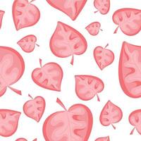 seamless spring pattern with round leaves of bright pink color on white background arranged randomly, for packaging or textile vector